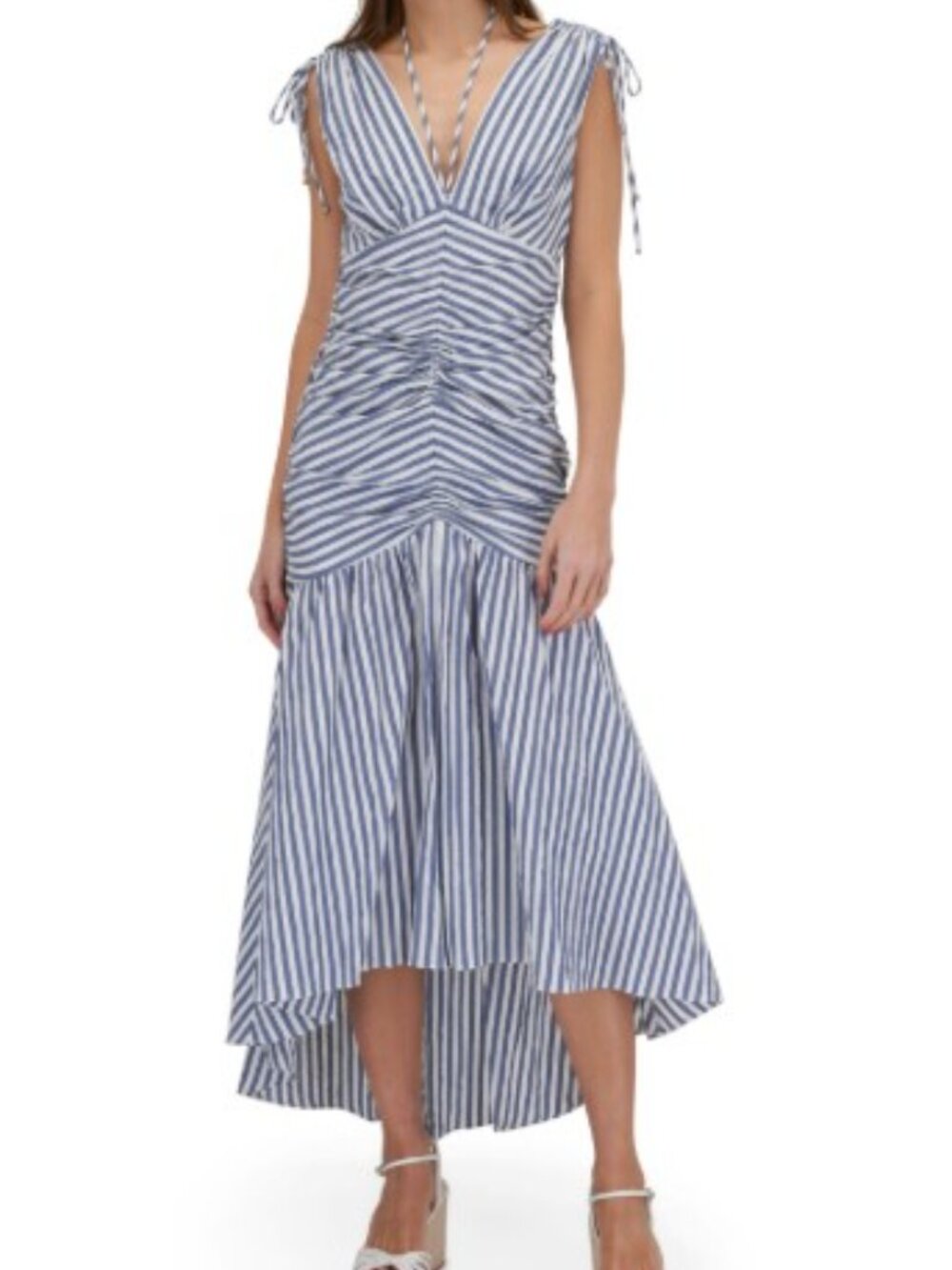 Veronica Beard Perrin Blue & White Seersucker SZ 4 Fits 6 Mint Ruched Dress
